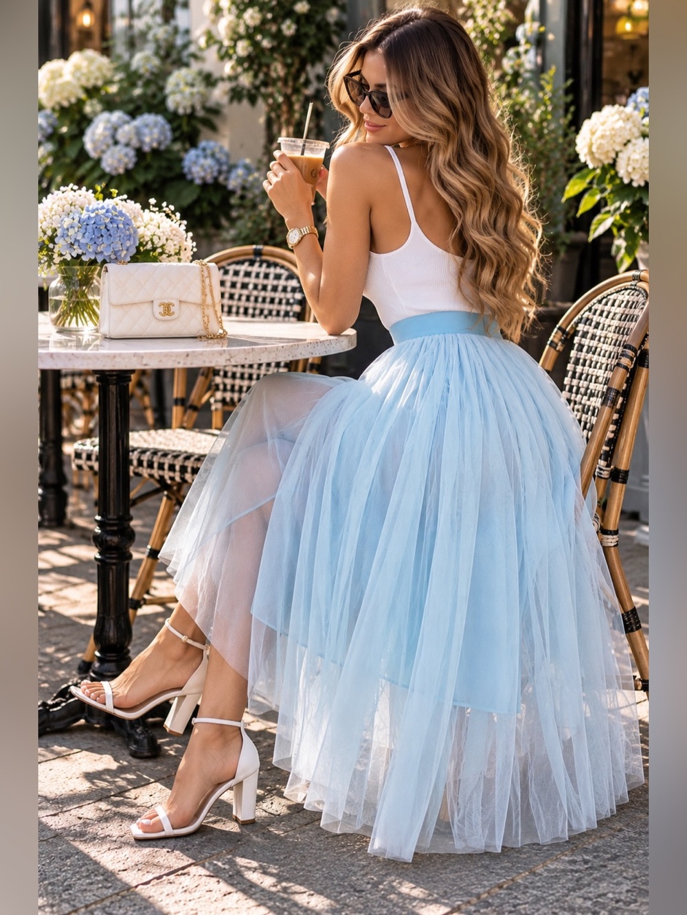 Light Blue Tulle Midi Skirt New Free size